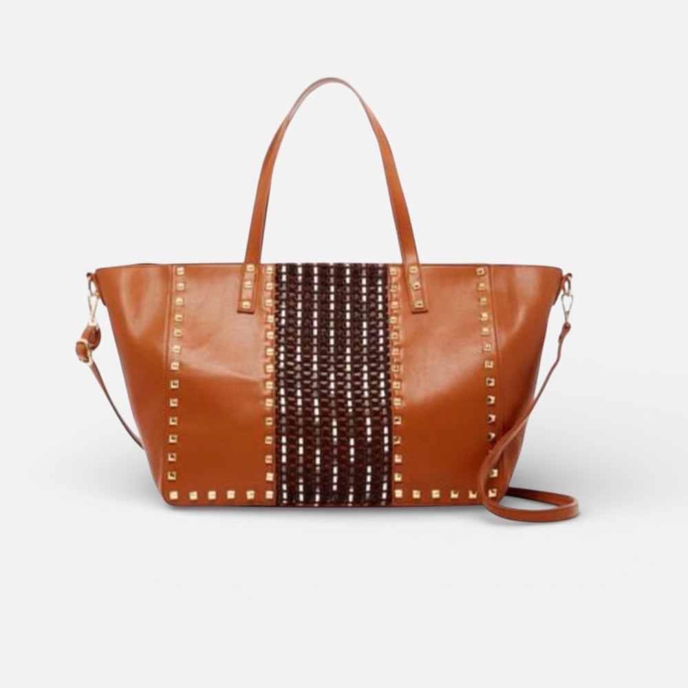 Oversized Studded Tote Cognac Color